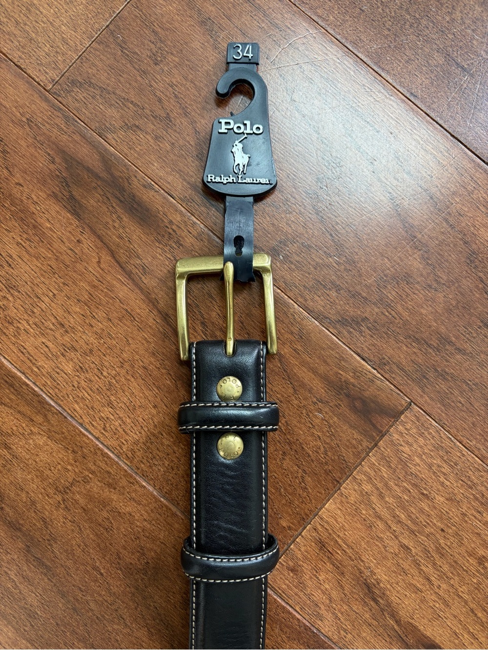 Polo by Ralph Lauren Black Leather Belt with Brass-Tone Buckle Size 34